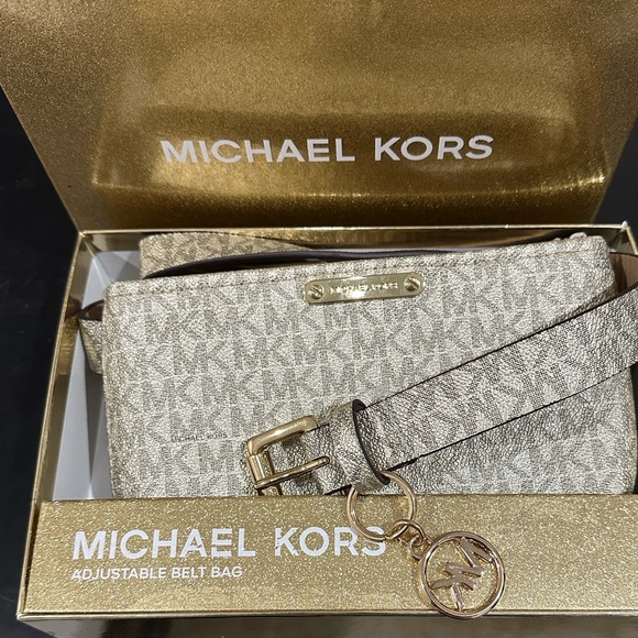 Michael Kors Handbags - Michael Kors Gold and Cream Crossbody Bag